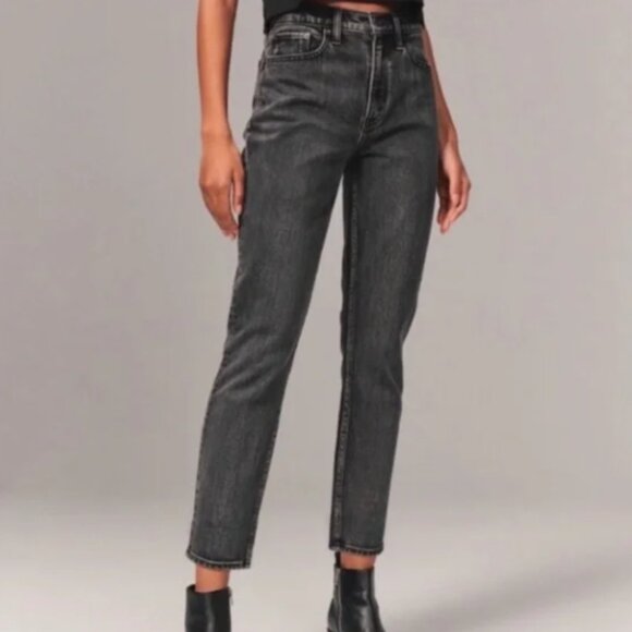Abercrombie & Fitch (Curve Love) The Mom High Rise Grey Black Jeans Size 0 / 25 - Picture 1 of 7